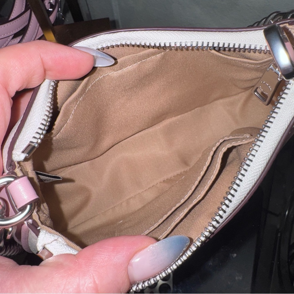 Coach NWT Mini Teri Shoulder Bag w/Crossbody Strap CW323 -Silver/Chalk/Carnation - Picture 9 of 16